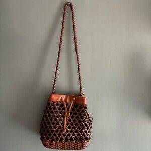 Woven Brown Leather Bucket Shoulder Bag - Women Bags